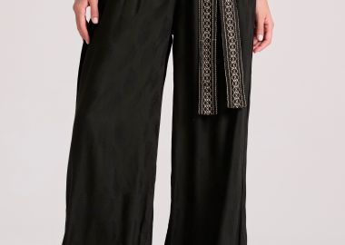 Wide leg fit παντελόνα σε ζακάρ ύφανση - FUNKY BUDDHA - 