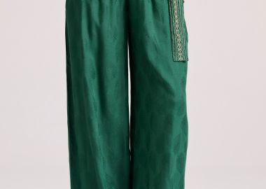 Wide leg fit παντελόνα σε ζακάρ ύφανση - FUNKY BUDDHA - 