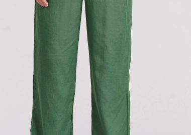 Wide leg linen blend παντελόνα με μονή πιέτα - FUNKY BUDDHA - 