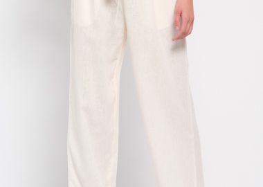 Wide leg παντελόνα με λινό - FUNKY BUDDHA - 