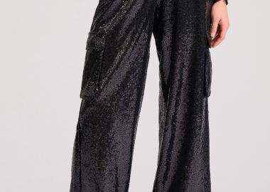 Wide leg παντελόνι cargo με παγιέτες - FUNKY BUDDHA - 