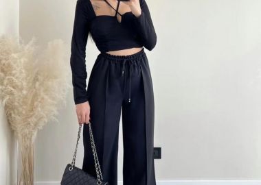 Wide Leg Pants Mimo Μαύρο - Amelie's - 