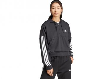 Women's adidas Essentials 3Stripes French Terry QuarterZip Hoodie Black JN1956 - adidas performance - 