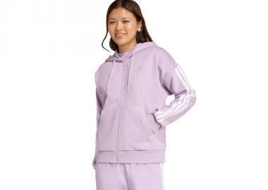 Women's adidas Essentials 3Stripes FullZip Fleece Hoodie Purple JY3080 - adidas performance - 
