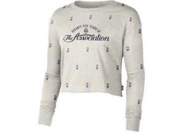 Women's Nike NBA N31 Courtside Longsleeve Crop Tshirt Birch Heather DA6810051 - Nike - 