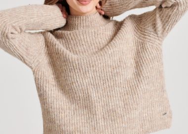 Wool blend πλεκτή μπλούζα με ψηλή λαιμόκοψη - FUNKY BUDDHA - 