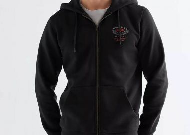 Wrangler® ανδρική ζακέτα φούτερ με κουκούλα και print Regular Fit - 112378029 Μαύρο - WRANGLER - 