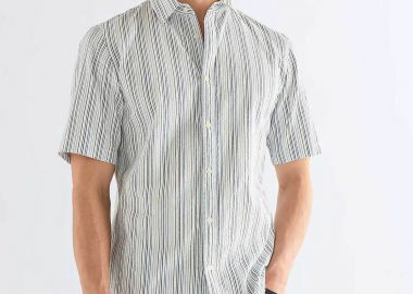 Wrangler® ανδρικό κοντομάνικο πουκάμισο με ριγέ σχέδιο Regular Fit - 112378054 Μπλε - WRANGLER - 