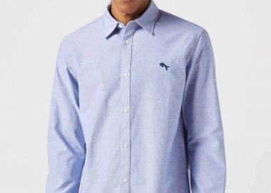 Wrangler® ανδρικό πουκάμισο με κεντημένο logo Regular Fit - 112350481 Μπλε Ανοιχτό - WRANGLER - 