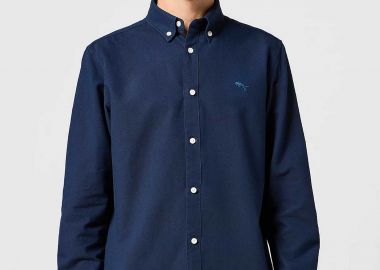Wrangler® ανδρικό πουκάμισο oxford button down με κεντημένο logo Regular Fit - 112357241 Μπλε Σκούρο - WRANGLER - 