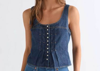 Wrangler® γυναικεία denim μπλούζα αμάνικη με σούρες Slim Fit - 112378136 Denim Blue - WRANGLER - 