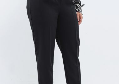 Υφασμάτινο παντελόνι με πιέτες σε μαύρο χρώμα -  - 