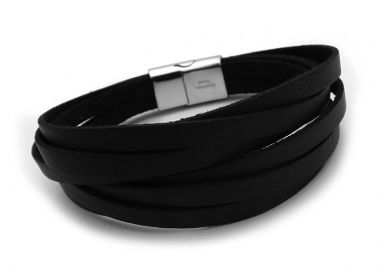 Υπέροχο ανδρικό βραχιόλι με μαύρο δέρμα BA416 - Asimenio - 