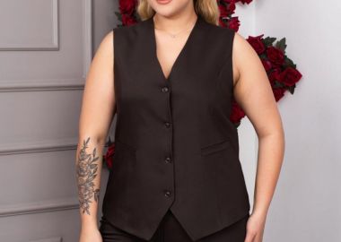 YUMA γυναίκειο γιλέκο με κουμπιά σκούρο καφε big size - SOU - 