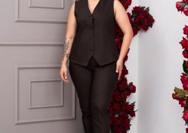 YUMA γυναίκειο παντελόνι σκούρο καφέ big size - SOU - 