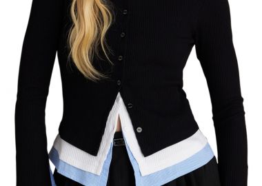 Ζακέτα Attrattivo Ριπ Με Συνδιασμό Υφασμάτων 9923009-BLACK Γυναικείο - Attrattivo - 