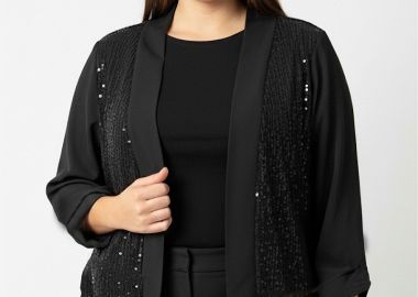 Ζακέτα ημιδιάφανη με παγιέτες σε μαύρο χρώμα -  - 