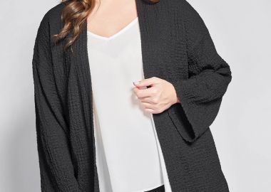 Ζακέτα κιμονό ζέρσεϊ γκοφρέ με ζώνη -  - 