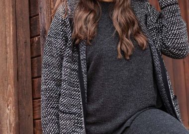 Ζακέτα πλεκτή tweed με κουκούλα και φερμουάρ -  - 