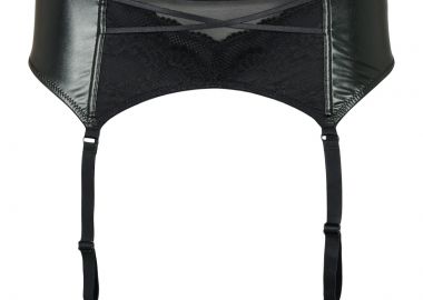 Ζαρτιέρα δερματίνη με δαντέλα σε μαύρο χρώμα -  - 