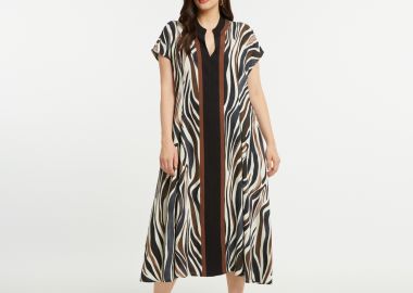 Zebra print φόρεμα με contrast ρίγες - MAT FASHION - 