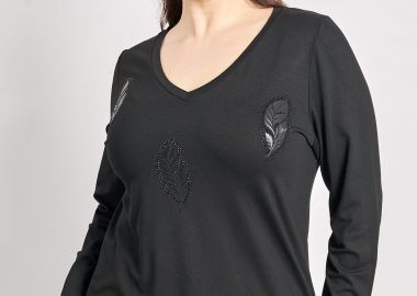 Ζέρσεϊ μπλούζα με ανάγλυφα φύλλα και τρουκς -  - 