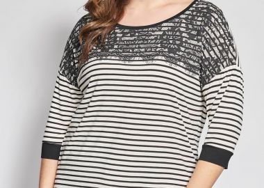 Ζέρσεϊ ριγέ μπλούζα με δαντέλα -  - 