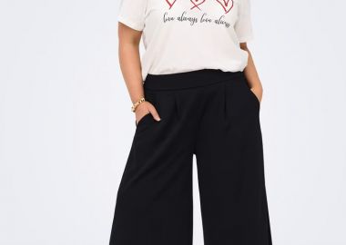 Ζιπ κιλότ με πιέτες σε μαύρο χρώμα plus size -  - 