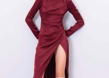 Zoe σατέν γυναικείο φόρεμα με σκίσιμο - SOU - 