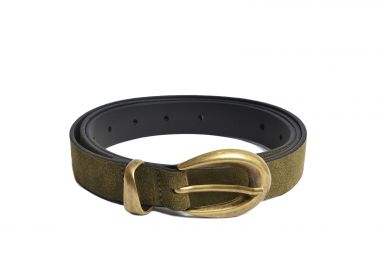 Ζώνη από σουέντ δέρμα με οβάλ χρυσή αγκράφα - MAT FASHION - 