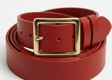Ζώνη δερμάτινη 2cm με τετράγωνη αγκράφα σε κόκκινο χρώμα plus size -  - 