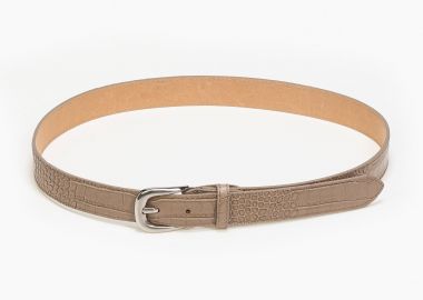 Ζώνη κροκό με ασημί αγκράφα - Μπεζ - Issue - 