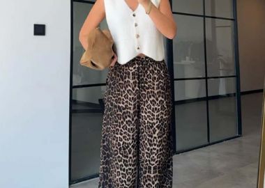 ZUMA γυναικεια παντελονα ψηλομεσο με λάστιχο στη μεση λεοπαρ - SOU - 